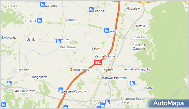 mapa Żebry-Kolonia gmina Śniadowo, Żebry-Kolonia gmina Śniadowo na mapie Targeo