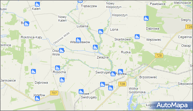 mapa Żelazna gmina Sadkowice, Żelazna gmina Sadkowice na mapie Targeo