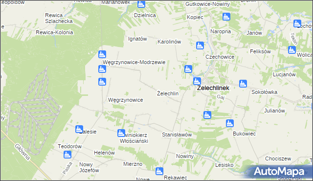 mapa Żelechlin gmina Żelechlinek, Żelechlin gmina Żelechlinek na mapie Targeo