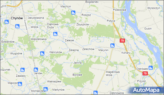 mapa Żelechów gmina Chynów, Żelechów gmina Chynów na mapie Targeo