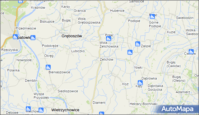 mapa Żelichów gmina Gręboszów, Żelichów gmina Gręboszów na mapie Targeo