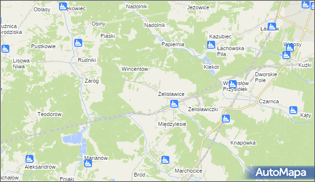 mapa Żelisławice gmina Secemin, Żelisławice gmina Secemin na mapie Targeo