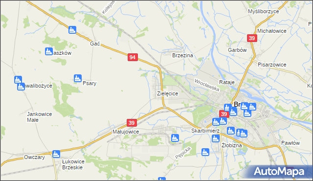 mapa Zielęcice gmina Skarbimierz, Zielęcice gmina Skarbimierz na mapie Targeo