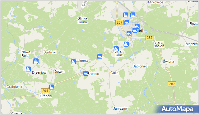 mapa Zieleniec gmina Jasień, Zieleniec gmina Jasień na mapie Targeo
