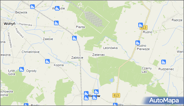 mapa Zieleniec gmina Milanów, Zieleniec gmina Milanów na mapie Targeo