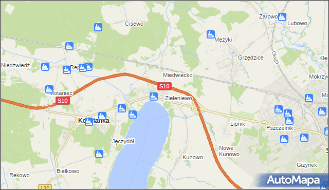 mapa Zieleniewo gmina Kobylanka, Zieleniewo gmina Kobylanka na mapie Targeo