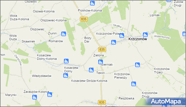 mapa Zielona gmina Krzczonów, Zielona gmina Krzczonów na mapie Targeo