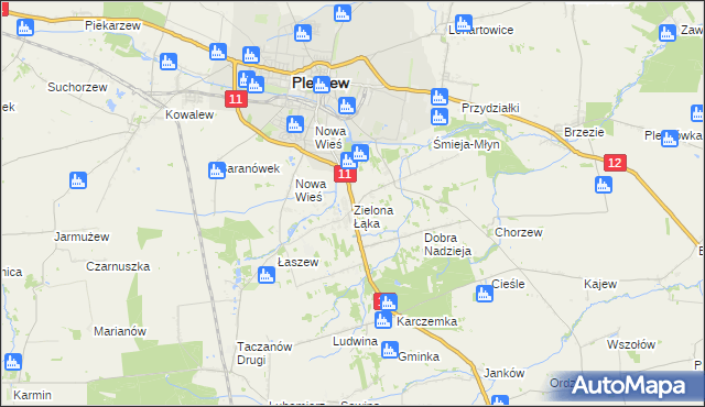 mapa Zielona Łąka gmina Pleszew, Zielona Łąka gmina Pleszew na mapie Targeo