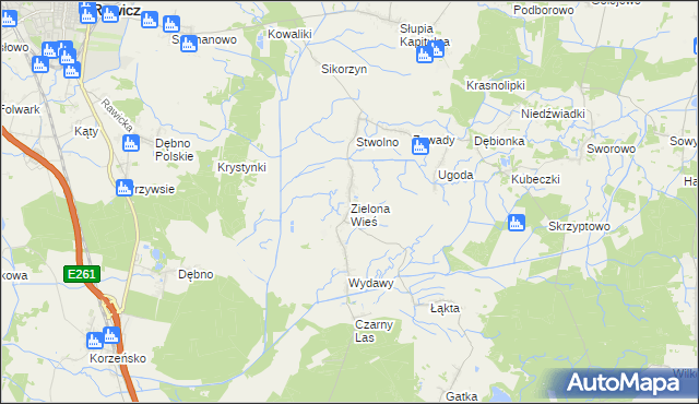 mapa Zielona Wieś gmina Rawicz, Zielona Wieś gmina Rawicz na mapie Targeo