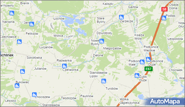 mapa Zielone gmina Rawa Mazowiecka, Zielone gmina Rawa Mazowiecka na mapie Targeo