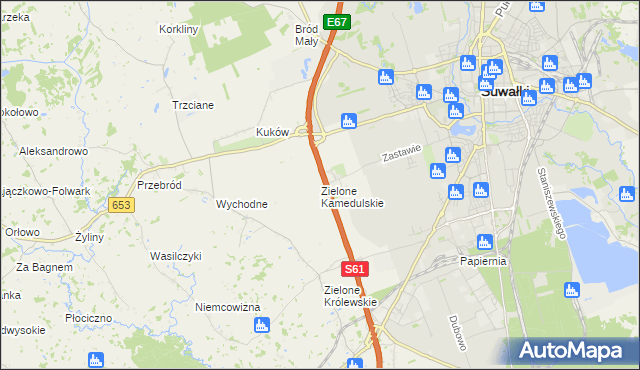 mapa Zielone Kamedulskie, Zielone Kamedulskie na mapie Targeo