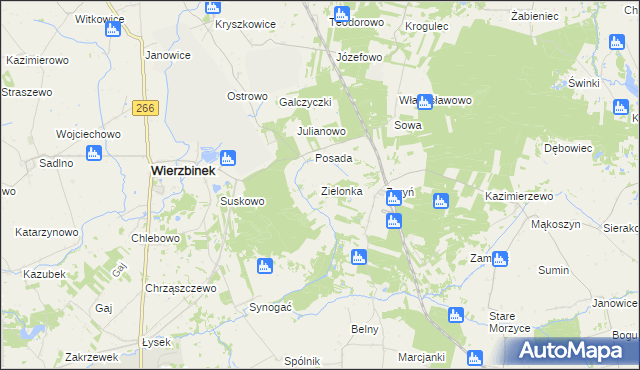 mapa Zielonka gmina Wierzbinek, Zielonka gmina Wierzbinek na mapie Targeo