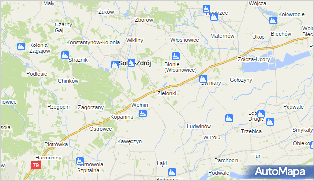 mapa Zielonki gmina Solec-Zdrój, Zielonki gmina Solec-Zdrój na mapie Targeo