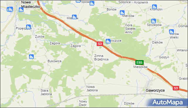 mapa Zimna Brzeźnica, Zimna Brzeźnica na mapie Targeo