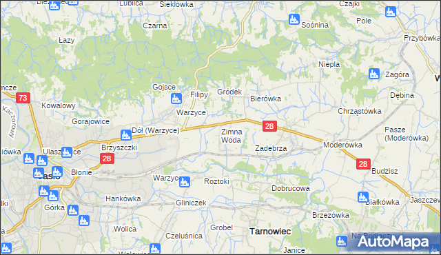 mapa Zimna Woda gmina Jasło, Zimna Woda gmina Jasło na mapie Targeo