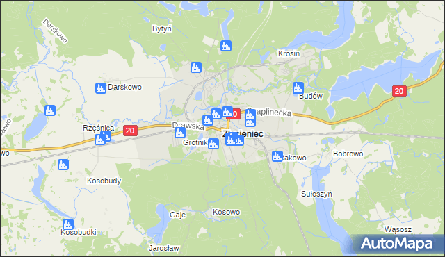mapa Złocieniec, Złocieniec na mapie Targeo