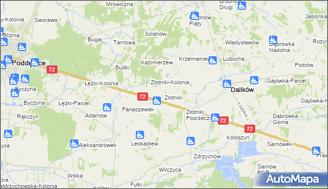 mapa Złotniki gmina Dalików, Złotniki gmina Dalików na mapie Targeo