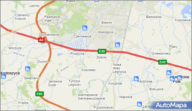 mapa Złotniki gmina Krotoszyce, Złotniki gmina Krotoszyce na mapie Targeo