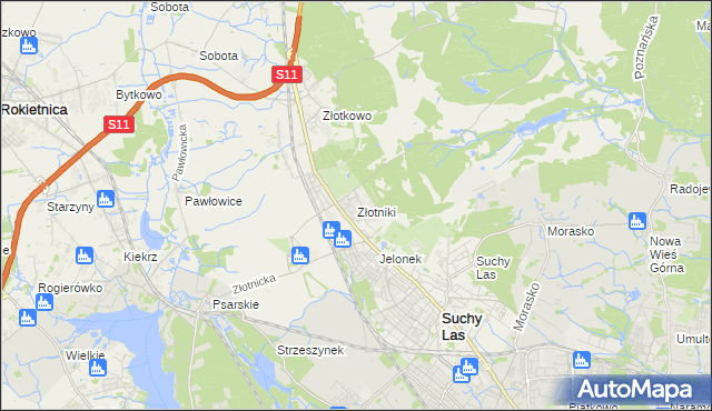 mapa Złotniki gmina Suchy Las, Złotniki gmina Suchy Las na mapie Targeo