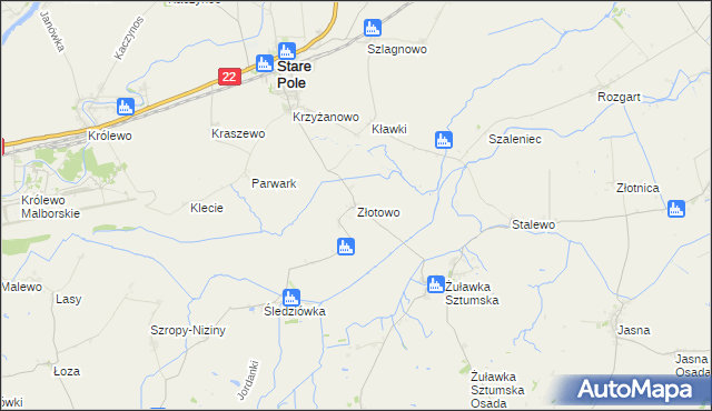 mapa Złotowo gmina Stare Pole, Złotowo gmina Stare Pole na mapie Targeo