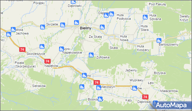 mapa Zofiówka gmina Bieliny, Zofiówka gmina Bieliny na mapie Targeo