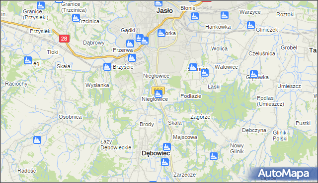 mapa Żółków gmina Jasło, Żółków gmina Jasło na mapie Targeo
