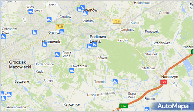 mapa Żółwin gmina Brwinów, Żółwin gmina Brwinów na mapie Targeo