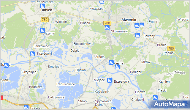mapa Źródła gmina Alwernia, Źródła gmina Alwernia na mapie Targeo