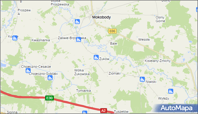 mapa Żuków gmina Mokobody, Żuków gmina Mokobody na mapie Targeo