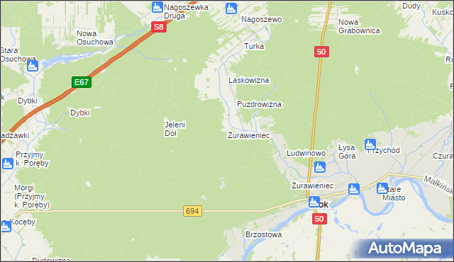 mapa Żurawieniec gmina Brok, Żurawieniec gmina Brok na mapie Targeo