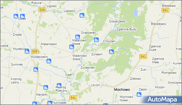 mapa Żurawin gmina Mochowo, Żurawin gmina Mochowo na mapie Targeo