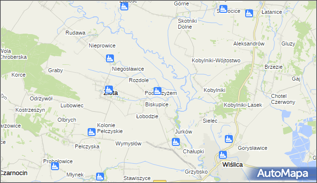 mapa Żurawniki gmina Złota, Żurawniki gmina Złota na mapie Targeo
