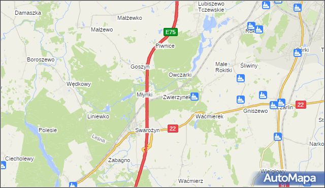 mapa Zwierzynek gmina Tczew, Zwierzynek gmina Tczew na mapie Targeo
