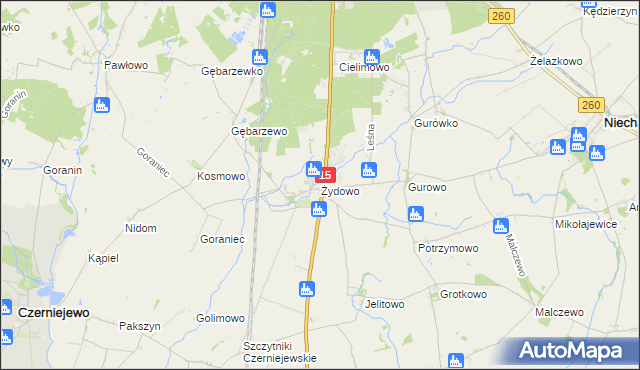mapa Żydowo gmina Czerniejewo, Żydowo gmina Czerniejewo na mapie Targeo