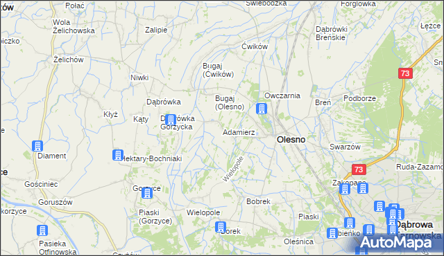 mapa Adamierz gmina Olesno, Adamierz gmina Olesno na mapie Targeo