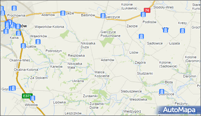 mapa Adamów gmina Lipnik, Adamów gmina Lipnik na mapie Targeo