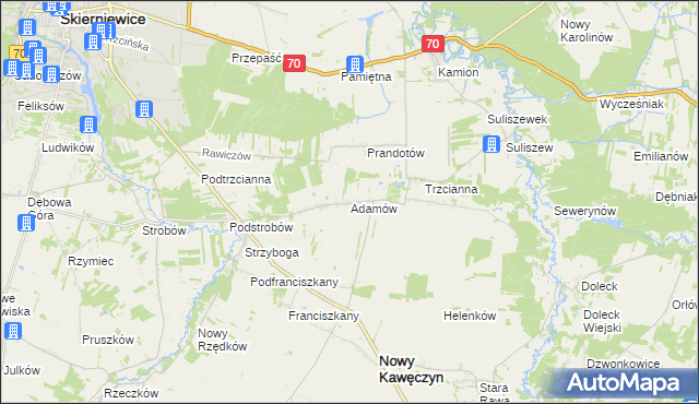 mapa Adamów gmina Nowy Kawęczyn, Adamów gmina Nowy Kawęczyn na mapie Targeo