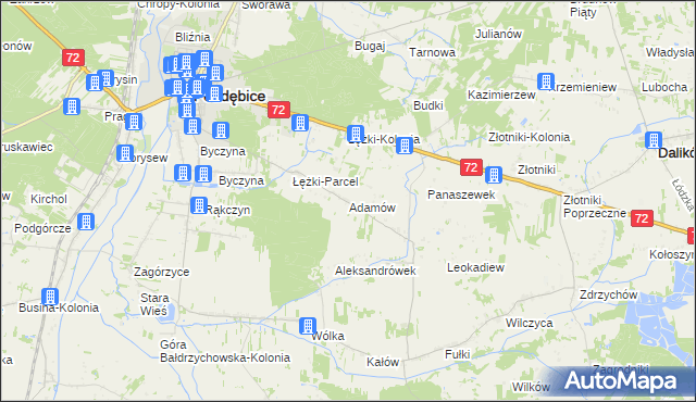 mapa Adamów gmina Poddębice, Adamów gmina Poddębice na mapie Targeo
