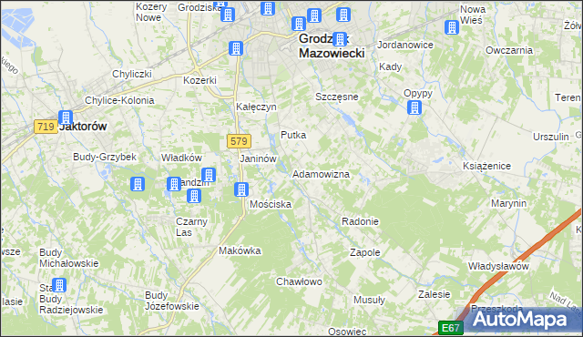 mapa Adamowizna gmina Grodzisk Mazowiecki, Adamowizna gmina Grodzisk Mazowiecki na mapie Targeo