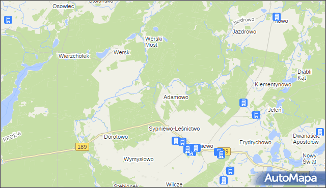 mapa Adamowo gmina Więcbork, Adamowo gmina Więcbork na mapie Targeo