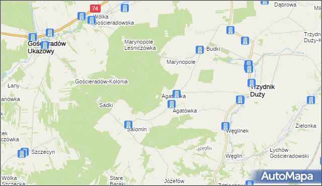 mapa Agatówka gmina Gościeradów, Agatówka gmina Gościeradów na mapie Targeo