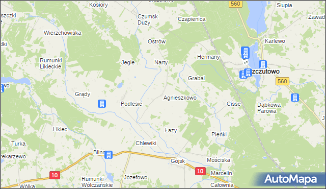 mapa Agnieszkowo gmina Szczutowo, Agnieszkowo gmina Szczutowo na mapie Targeo