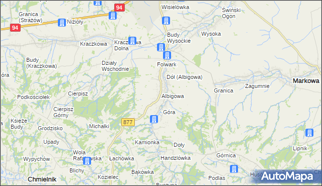 mapa Albigowa, Albigowa na mapie Targeo