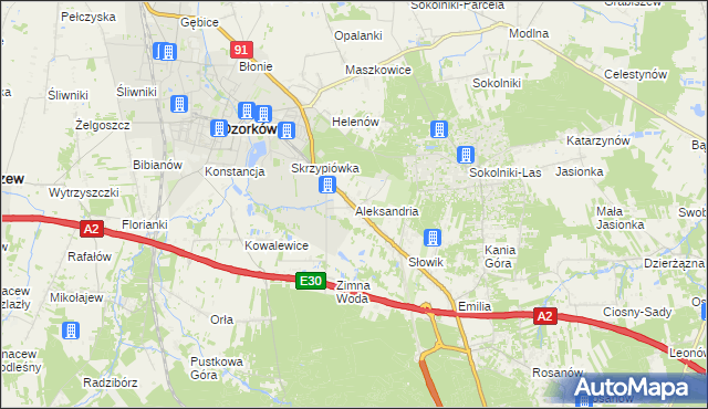 mapa Aleksandria gmina Ozorków, Aleksandria gmina Ozorków na mapie Targeo