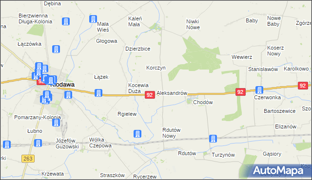 mapa Aleksandrów gmina Chodów, Aleksandrów gmina Chodów na mapie Targeo