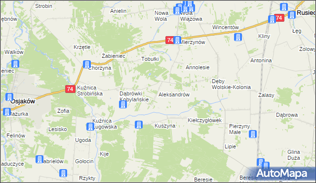 mapa Aleksandrów gmina Rusiec, Aleksandrów gmina Rusiec na mapie Targeo