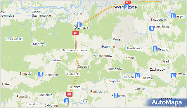 mapa Aleksandrów gmina Wyśmierzyce, Aleksandrów gmina Wyśmierzyce na mapie Targeo