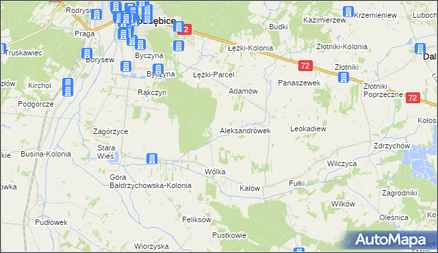 mapa Aleksandrówek gmina Poddębice, Aleksandrówek gmina Poddębice na mapie Targeo