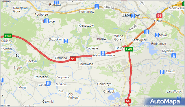 mapa Aleksandrowice gmina Zabierzów, Aleksandrowice gmina Zabierzów na mapie Targeo