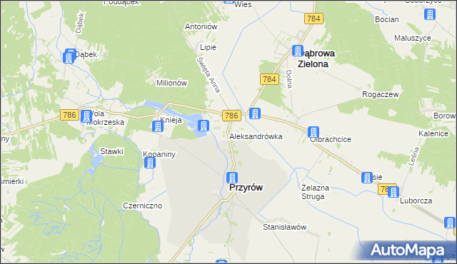 mapa Aleksandrówka gmina Przyrów, Aleksandrówka gmina Przyrów na mapie Targeo